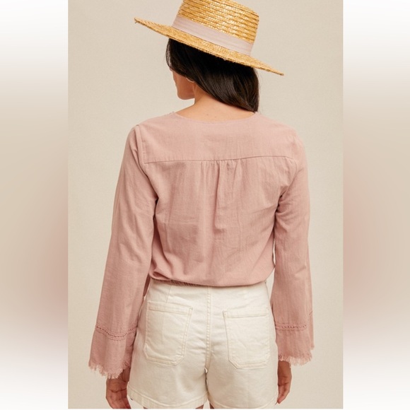 Hem & Thred Indi Pink Wrap Crop Bell Sleeve Blouse NWT - Picture 4 of 4